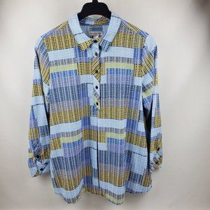 Christopher & Banks Long Sleeve 1/2 Button Pullover Tunic Top Womens Large Blue